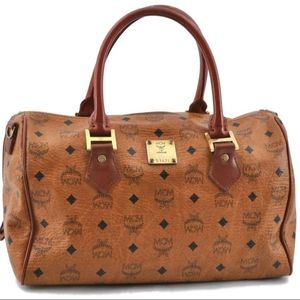 MCM Cognac Visetos Monogram Satchel with Dark Brown Handles